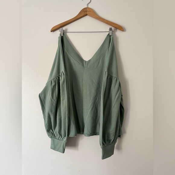 wide v neck teal sweater. - Picture 3 of 4